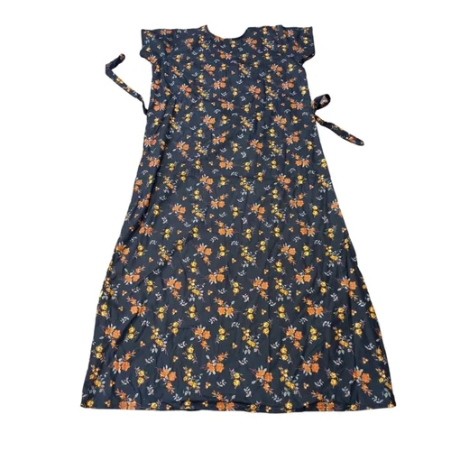 Ladies Black Floral Printed Cotton Night Gown