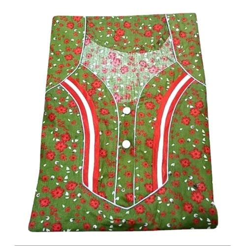 Ladies Olive Green Printed Cotton Night Gown