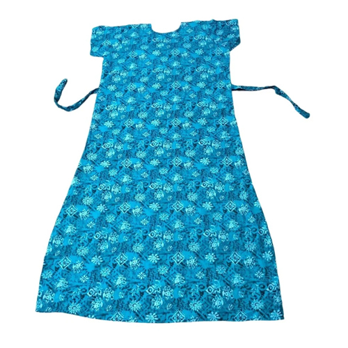 Sky Blue Printed Cotton Night Gown - Color: Multicolor