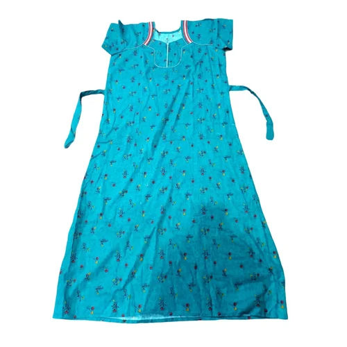 Sky Blue Floral Cotton Night Gown