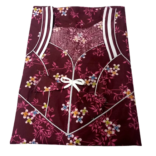 Wine Floral Cotton Night Gown - Medium Size, Beautiful Wine Color | High-Quality Cotton, Modern Design, Printed Pattern, Suitable for All Seasons, Warranty Included