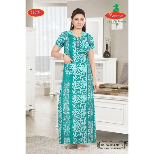 Ladies Sea Green Printed Cotton Night Gown