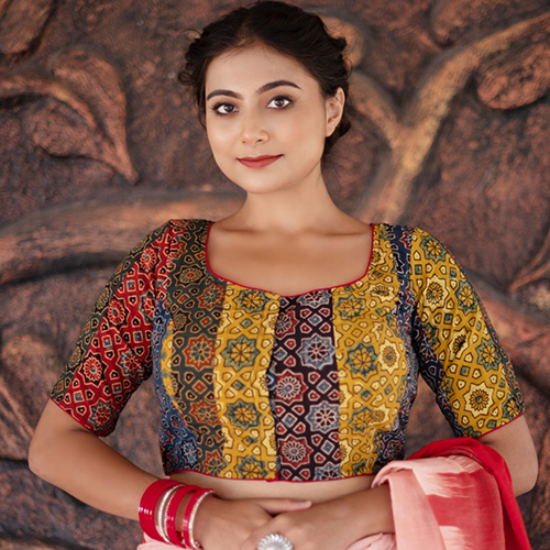 Ajrakh Patch Work Glass Sleeve Blouse