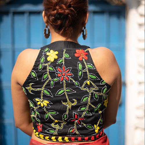 Kantha Stitch Halter Sleeveless Blouse
