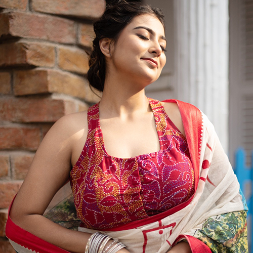 Reverse Kantha Stitch Halter Sleeveless Blouse