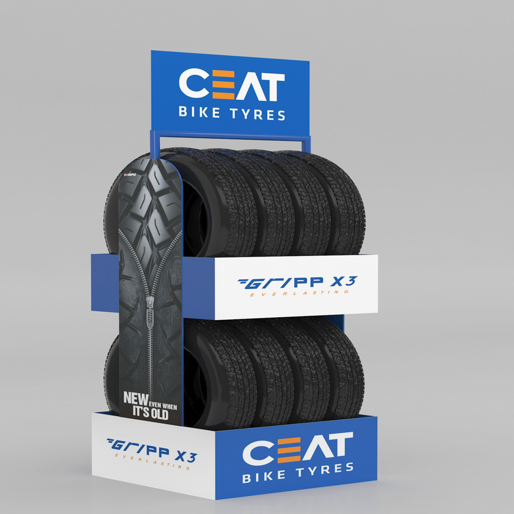 Ceat Tyre Display Stand - Stainless Steel, Elegant Design With Versatile Usage And Sturdy Build For Enhanced Product Visibility