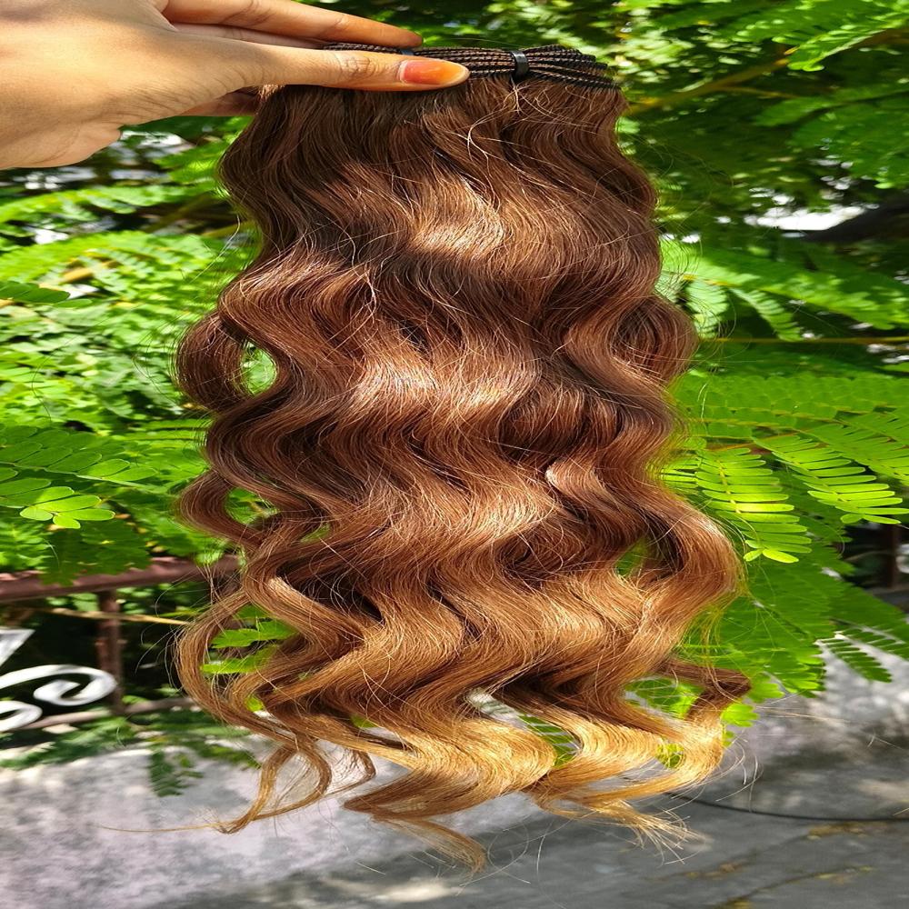 Single donor remy Permanent Colored Wavy Human Hair Extensions