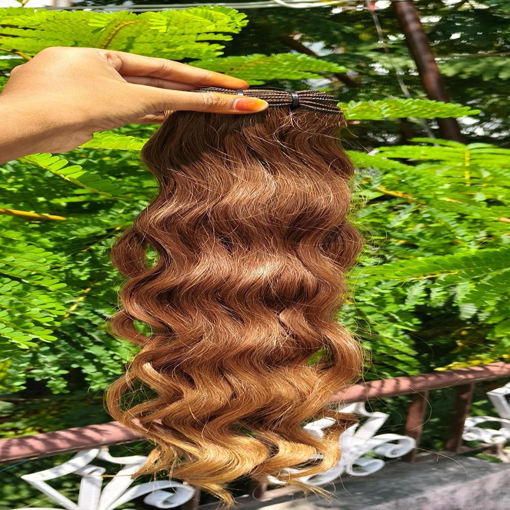 Single donor remy Permanent Colored Wavy Human Hair Extensions