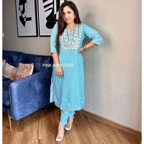 Ladies Cotton Embroidery Kurti With Palazzo Set