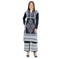 Ladies Woolen Kurti With Palazzo - Cotton Material, Xl Size, Printed Pattern, 3-4th Sleeve Style | Ideal For All Seasons, Casual Daily Wear Options