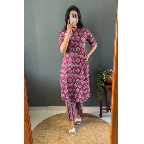 Ladies Cotton Block Print Suit - Color: Different Available