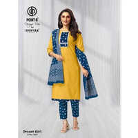 Ladies Designer Print Suit - Cotton, Sizes M & Xl, A Line Style, 3/4 Sleeves, Round Neck, Washable, All Season Versatility, Elegant Pattern