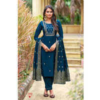 Ladies Embroidered Salwar Suit - Rayon, Sizes M & XL | Breathable, Washable, Round Neck, 3/4 Sleeves, Casual Style, Chic Embroidery
