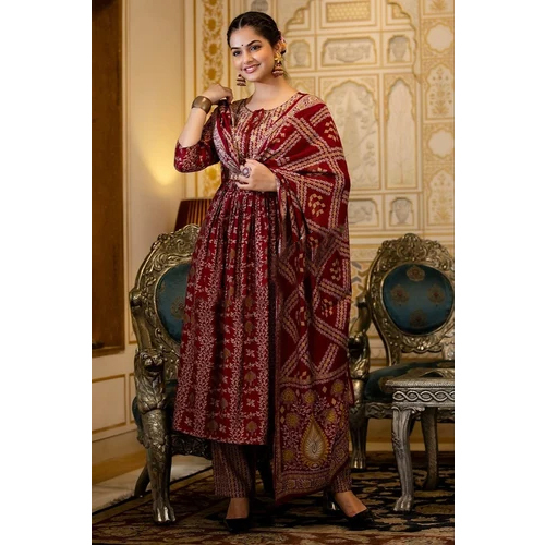 Ladies Printed Party Wear Suit With Palazzo Set
