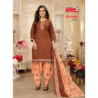 Patiyala Salwar Suit - Cotton, Sizes L & M, Vibrant Colors , 3/4 Sleeve, Round Neck, Printed Pattern, A-Line Style, All Season Wear