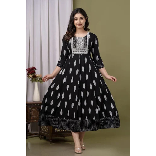 Ladies Gold Printed Anarkali Gown