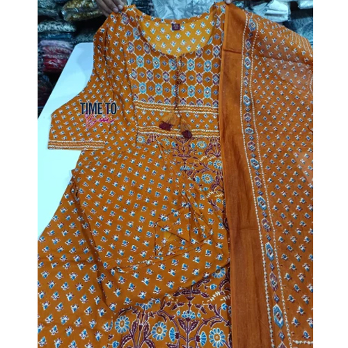 Ladies 100% Cotton Kurti Pant Dupatta Set - Color: Different Available