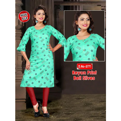 Ladies Printed Rayon Kurti - Color: Different Available