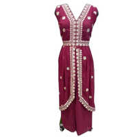 Ladies Maroon Georgette Kurti With Palazzo Set - Plus Size, Trendy Style for All Seasons | Breathable Fabric, Short Sleeves, Printed Pattern