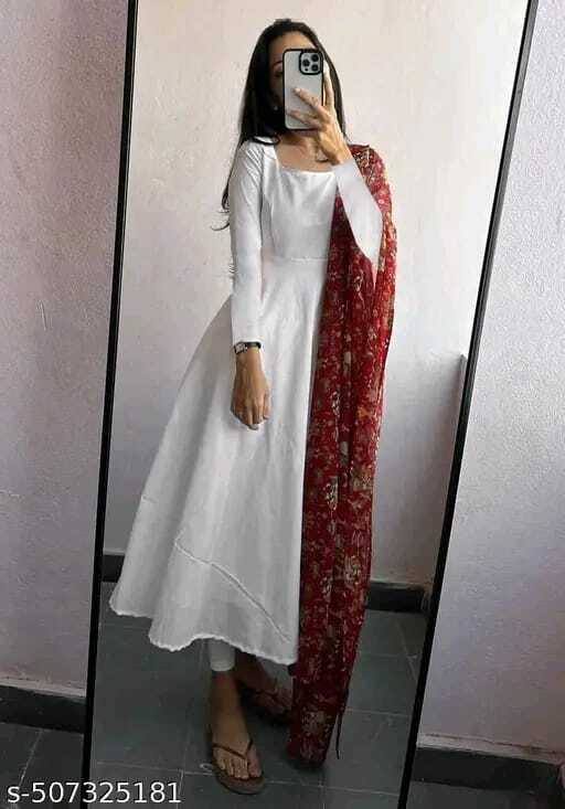 Ladies Printed Long Umbrella Frock - Rayon XL Size Various Colors | A-line Casual Style 3/4 Sleeves Round Neck Ethnic Printed Design