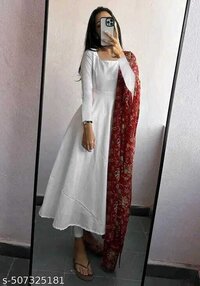 Ladies Printed Long Umbrella Frock - Rayon, Xl Size, Various Colors | A-line Casual Style, 3/4 Sleeves, Round Neck, Ethnic Printed Design