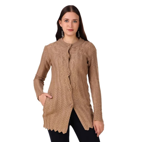 Embroidered Pattern Ladies Cardigan Sweater