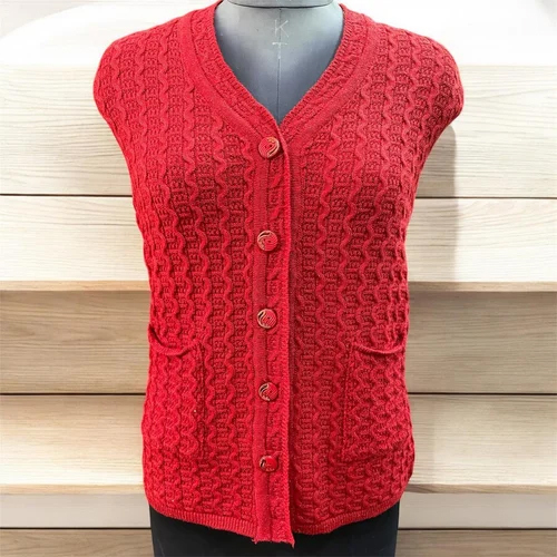 Ladies Red Woolen Cardigan - Color: Different Available