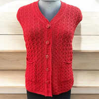 Ladies Red Woolen Cardigan