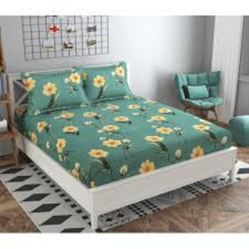 Glace Cotton Bedsheet - 80% Glace Cotton & 20% Cotton 108x108 Inch Assorted Print Washable King Size 210 Thread Count Plaid Style 2 Pillowcases