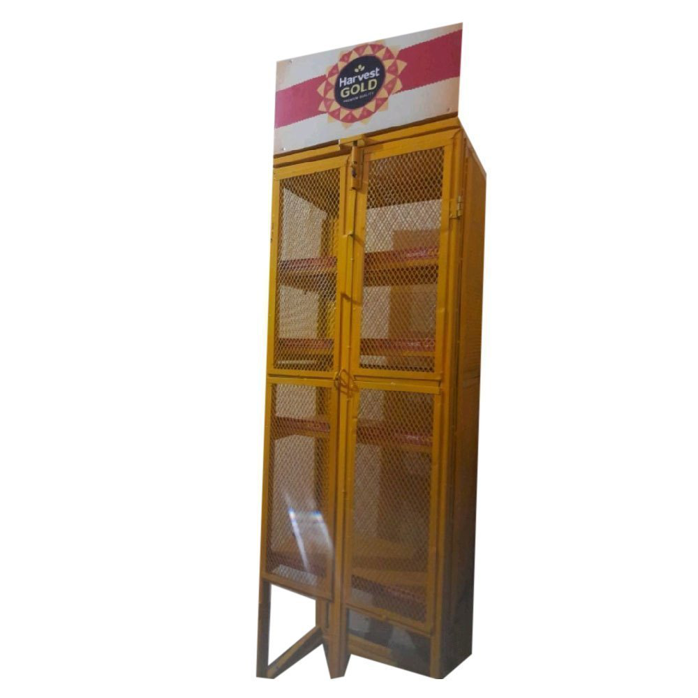 Harvest Gold Bread Display Rack - Wood And Metal, Freestanding Design, Multi-level Shelves For Various Bread Types, Inviting And Engaging Display