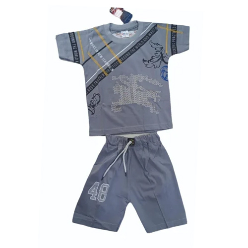 Baba Kids Grey Cotton Printed Suit Set