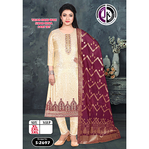 Ladies Suit Tasar Hand Work Simar Dupatta Pant Set Manufacturer/ Wholesalers / Suppliers