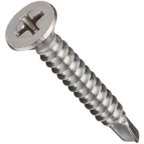 Csk Head Self Drilling Screw - Mild Steel 3.5mm Length Polished Silver Finish | Round-head Shape Ideal For Hardware Fitting