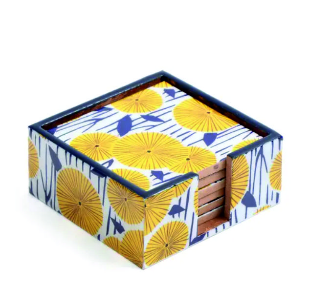 Yellowish wooden coaster set of  6 piece