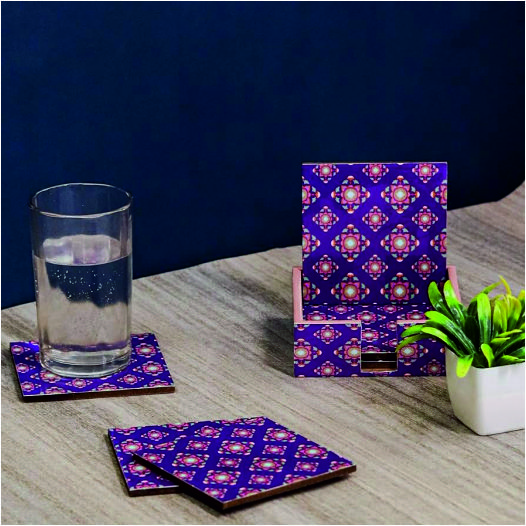 Purple Star Wooden Coaster - Color: Multicolor