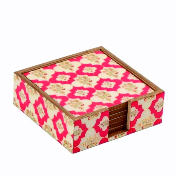 DECORATIVE WOODEN COASTER SET OF 6 PIECE