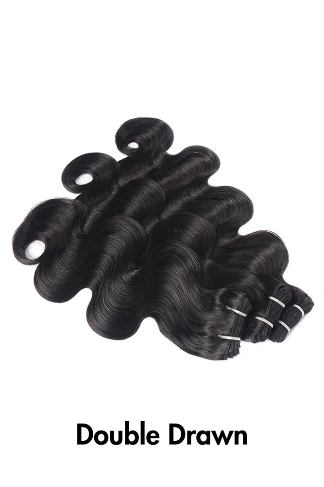 Double Drawn Full End Body Wave Unprocessed Hair Natural Black 3 Weft Bundles