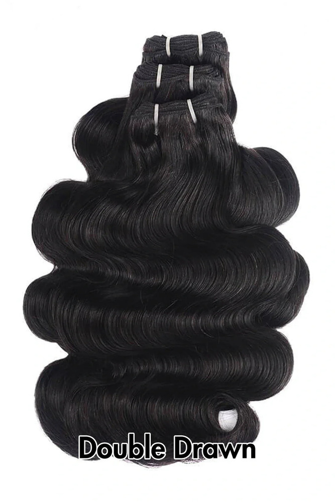 Double Drawn Full End Body Wave Unprocessed Hair Natural Black 3 Bundles