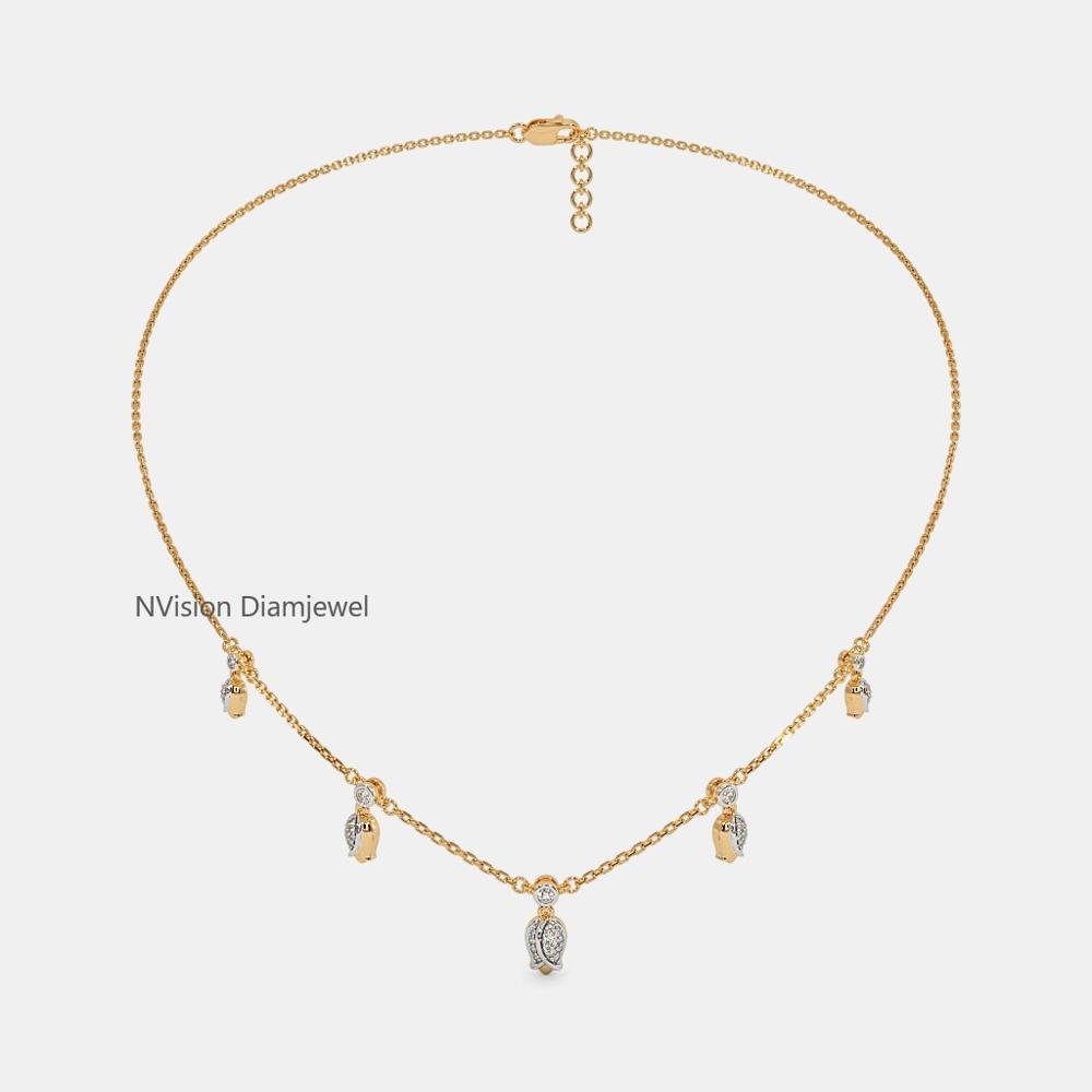 Natural Diamond Lotus Chain Necklace - Color: Gh