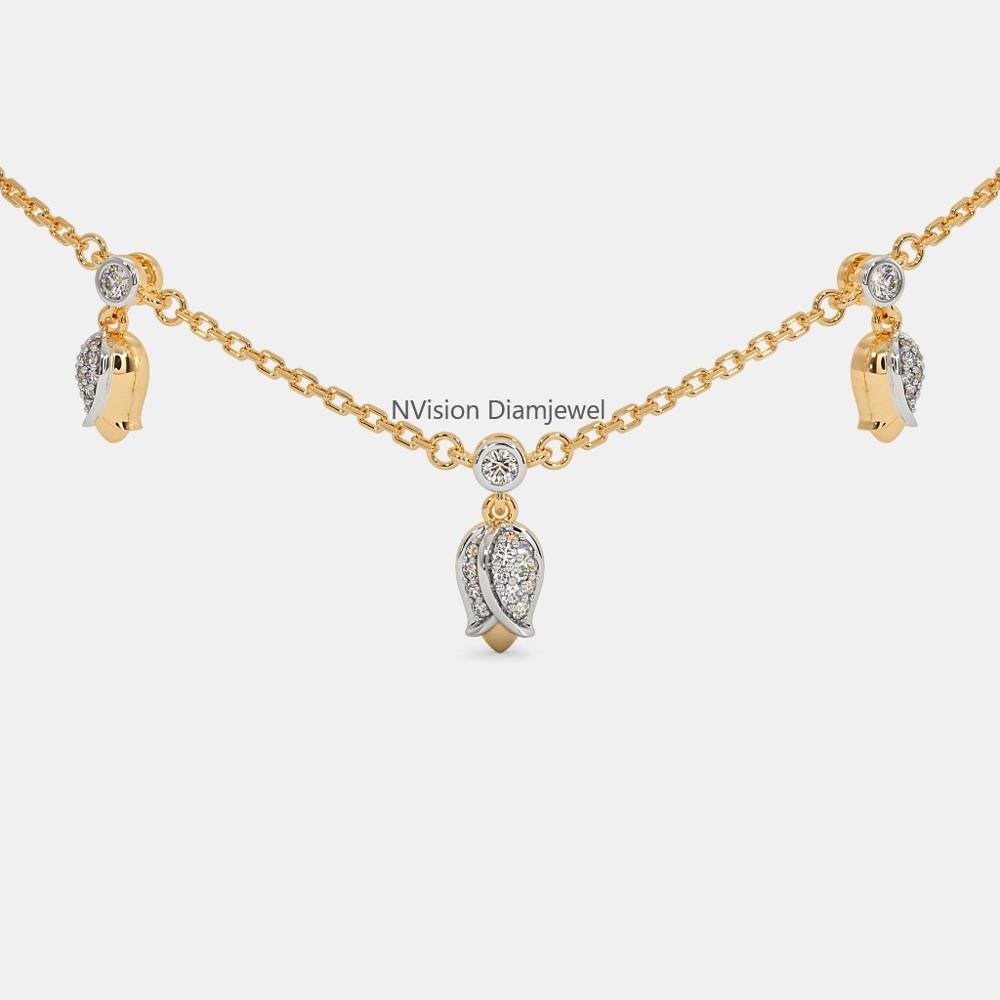 Natural Diamond Lotus Chain Necklace