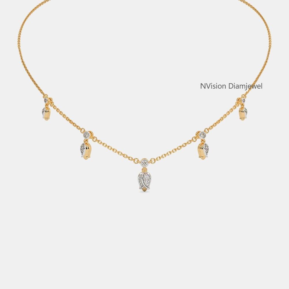 Natural Diamond Lotus Chain Necklace