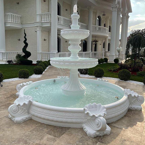 Water Fountain - White Stone, 5 Feet Water Height | Smooth Finishing, Electric-Powered Outdoor Elegance for Home and Garden Decor