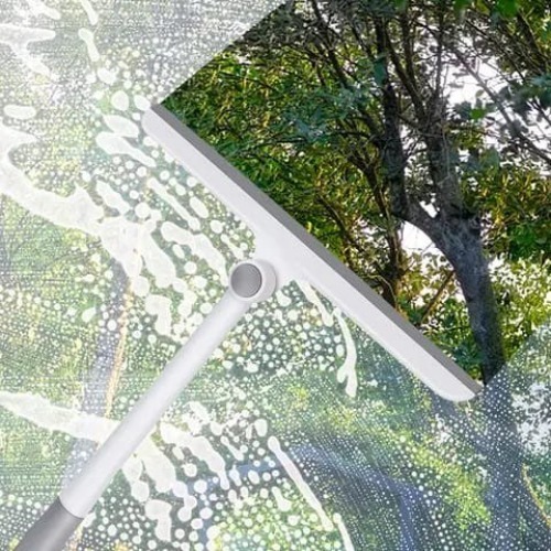 Glass Cleaner Wiper - Pp + Flannel Material | Large Brush Head, Soft Bristles For Dual-sided Cleaning, Detachable Handle, Washable Surface, Space-saving Design