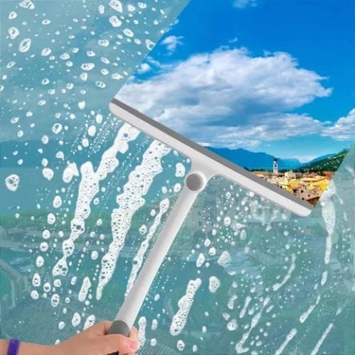 Glass Cleaner Wiper - Pp + Flannel Material | Large Brush Head, Soft Bristles For Dual-sided Cleaning, Detachable Handle, Washable Surface, Space-saving Design