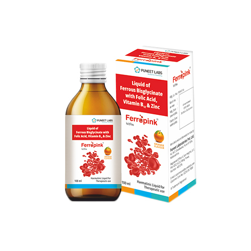 100 ML Liquid Of Ferrous Biglycinate With Folic Acid Vitamin B And Zinc Syrup