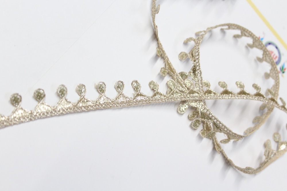 Golden Border Lace - 9 Meters, Cut Work Design With Sequins | Fancy 1-inch Width For Elegant Female Attire