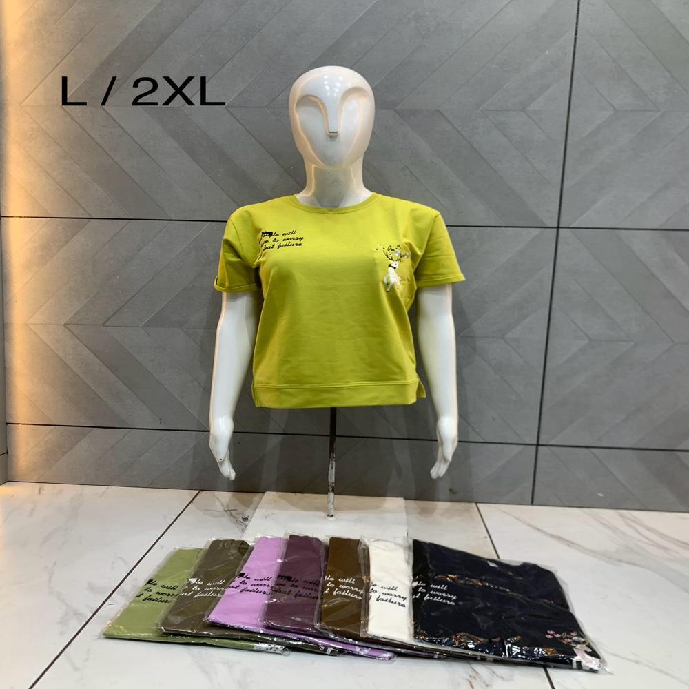 Oversize Down Shoulder Ladies Tshirt - Color: Multicolor