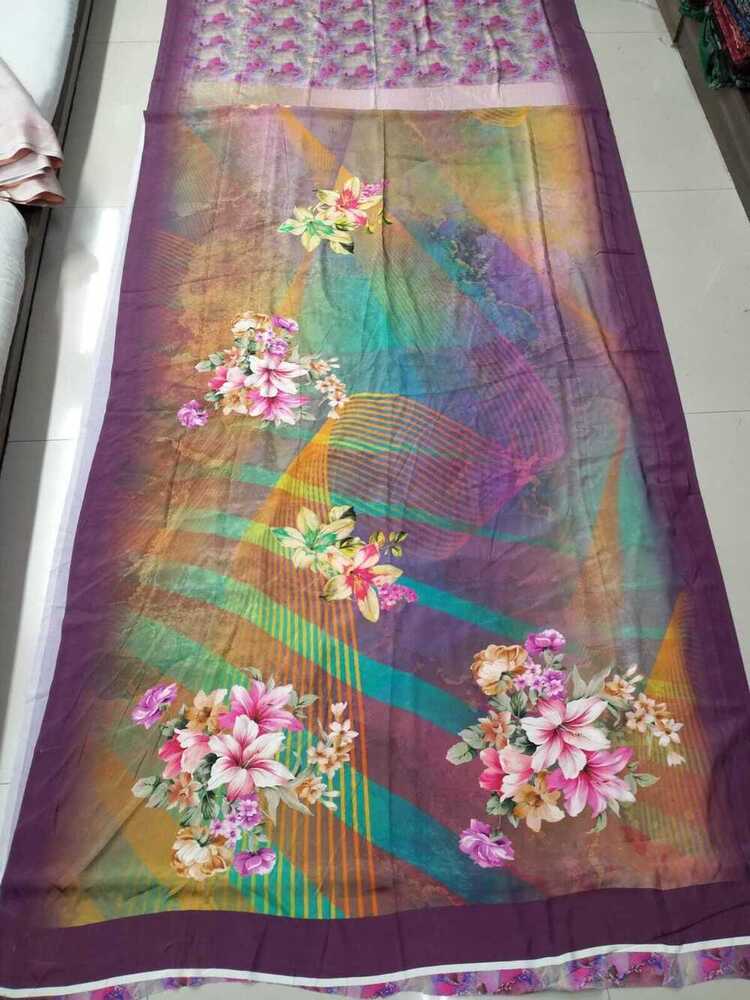 Printed Crepe Saree - Silk Material, Multicolor Design | Modern Printed Pattern, Skin Friendly, Washable, Ideal For Party Wear