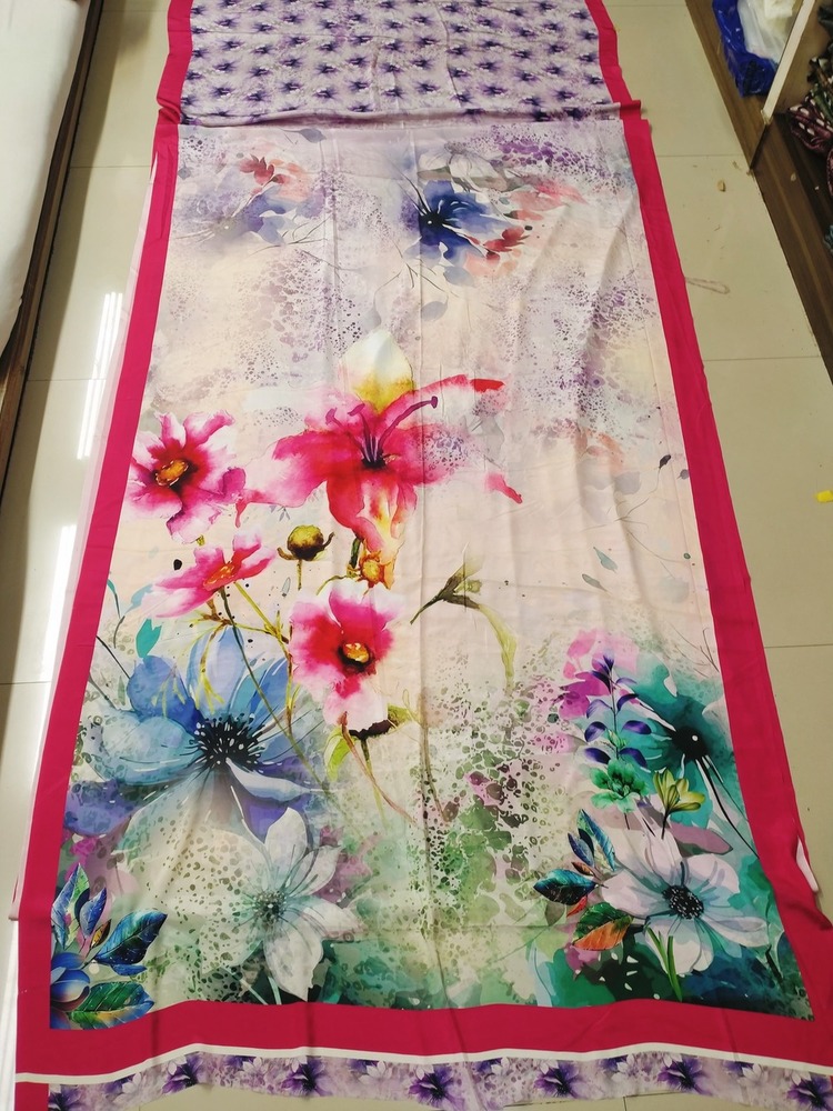 Printed Crepe Saree - Silk Material, Multicolor Design | Modern Printed Pattern, Skin Friendly, Washable, Ideal For Party Wear