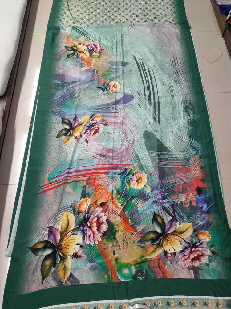 Printed Crepe Saree - Silk Material, Multicolor Design | Modern Printed Pattern, Skin Friendly, Washable, Ideal For Party Wear